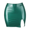 thumbnail image 4 of MIXUE Skirts For Women Summer Solid Color PU Leather Zipper Sexy Bodycon Skirt Sportwear,Green,S, 4 of 6