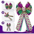 thumbnail image 3 of Mardi Gras Tree Topper Bow Decorations,12”x20” Large Glitter Wreath Bow Decor for Tree Holiday Party Wall Home Front Door Float Golf Cart Gold Green Purple, 3 of 6