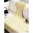 thumbnail image 2 of Pale Yellow Chiffon V-Neck Cap Sleeve Pleated Maxi Dress With Pearl Waist Detail, 2 of 4