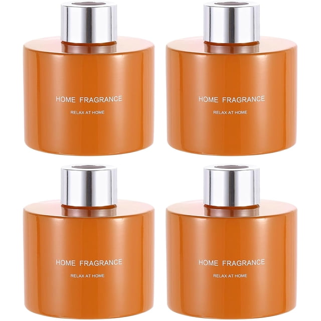 HARFINGTON 4pcs Empty Glass Diffuser Bottle 140ml/4.7oz Refillable Fragrance Accessories Aromatherapy Jar Container for Replacement Reed Diffuser DIY Home Bathroom Orange with Silver Tone Cap