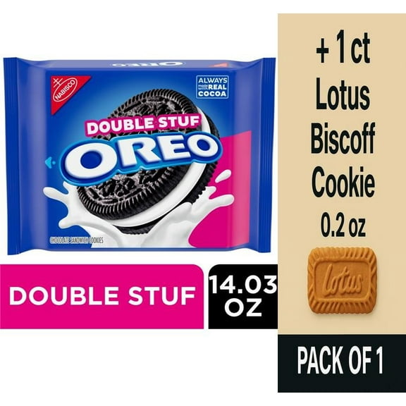 Oreo Double Stuf Chocolate Sandwich Cookies 14.03 oz - Pack of 1 & Lotus Biscoff Cookie - 0.2 Oz - 1 ct