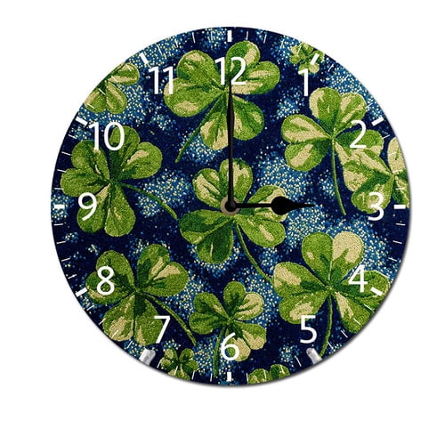 ZXCXRQFa Rish Clover Green St.Patrick's Day Clock Wall Decor Battery Operated Floral Clocks Spring Wall Clocks Round Desk Clock 10 in Non Ticking Analog Bathroom Clocks