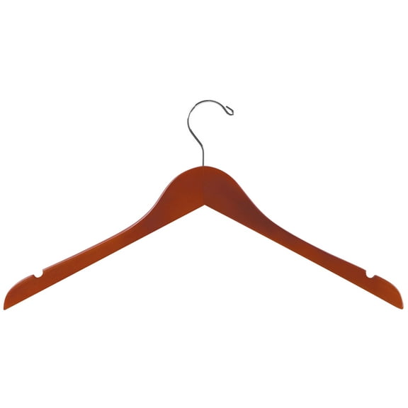 SSWBasics Wooden Dress Hanger - Cherry - 17" Wooden Hanger with Chrome Swivel Hook Cherry Finish Holds 11 lbs Wood Hangers 50 Pack for Retail Wooden Hangers 50 Pack Case of 50 Clothing Hangers