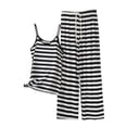 thumbnail image 2 of Xdegoge Two Piece Outfits for Women Spaghetti Strap Sleeveless Cami Top and Wide Leg Pants Set Casual Lounge Sleepwear Striped Pattern Stretchy Summer Pajamas, 2 of 5