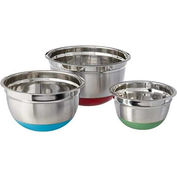 COOKPRO 797 STEEL MIXING BOWL 3PC SET COLORFUL NON SKID BASE