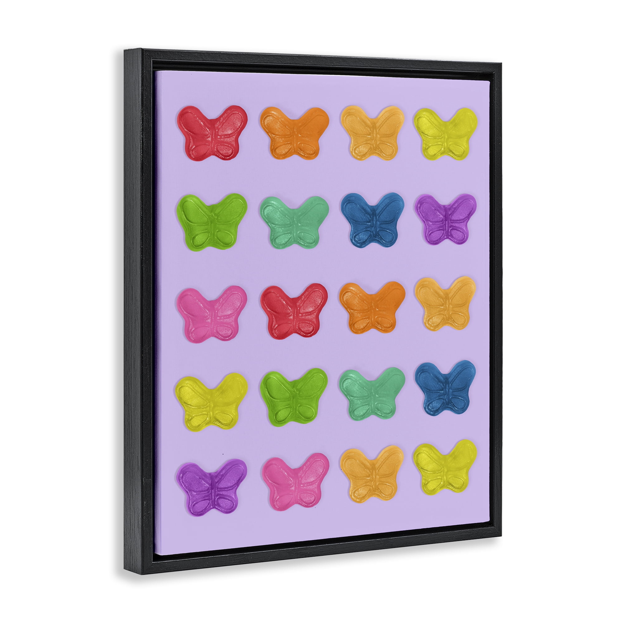 Stupell Industries Colorful Butterflies on Lilac Black Framed Floater Canvas Wall Art, design by LISH Creative
