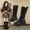 Black, variant on Girls Mid Calf Leather Boots Lace up Buckle Strap Round Toe Thick Platform Sole Fashion Casual Fall Winter Dress Boots for Little & Big Kids White 2.5(37)