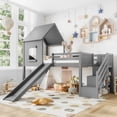 thumbnail image 2 of Bellemave Twin Size Loft Bed with Slide and Ladder, Solid Wood House Loft Bed Frame with Storage Drawers & Shelves, Low Loft Bed with Removable Desk & Bookshelves, No Box Spring Needed, Gray, 2 of 13