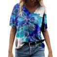 thumbnail image 1 of Gibobby Casual Playera de Manga Corta para Mujer Camiseta manga corta con estampado flores y cuello en V para mujer(Azul,XL), 1 of 4