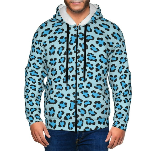 Zip Up Hoodies for Men - Blue leopard print Long Sleeve Comfrt Men'S Fashion Hoodies & Sweatshirts, Jackets for Men Hoodies Pullover Clothing Clothes with Pouch