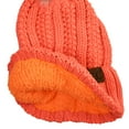 thumbnail image 2 of C.C Thick Cable Knit Faux Fuzzy Fur Pom Fleece Lined Skull Cap Cuff Beanie, Neon Orange, 2 of 4
