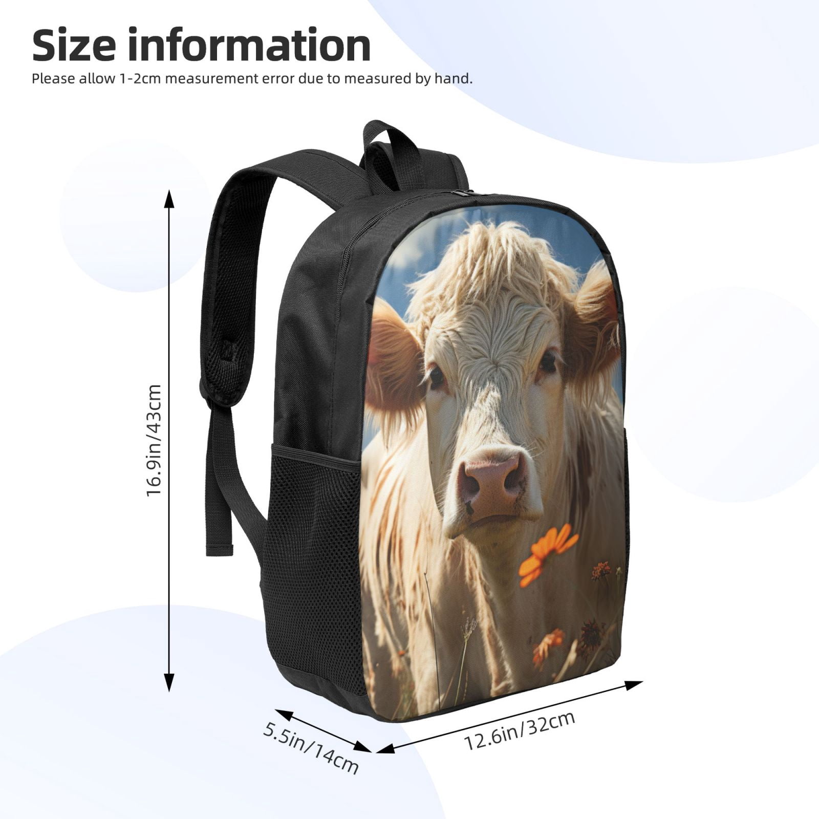 Xecao Daisy Meadow Cow print Travel Backpack, Large Computer Backpack for Men Women, College School Rucksack Book Bag