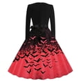 thumbnail image 3 of Women's Vintage Halloween Bat Print Swing Dress Long Sleeve 1950s Retro A-Line Midi Dresses with Satin Sash Belt for Gothic Cosplay Evening Prom Party, 3 of 6