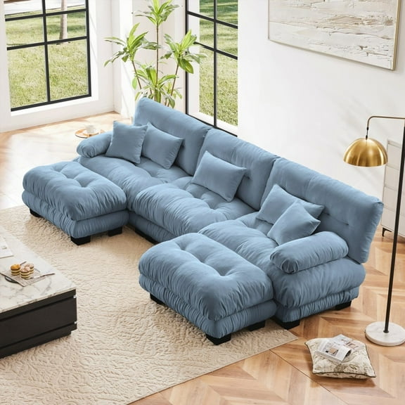 Luxury Chenille Blue Oversized U Shaped Modular Sectional Sofa for Living Room
