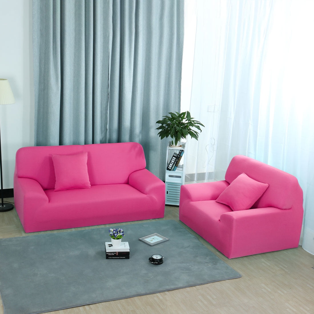 PiccoCasa 1 Seater Sofa Slipcovers Stretch Couch Covers Pink Small