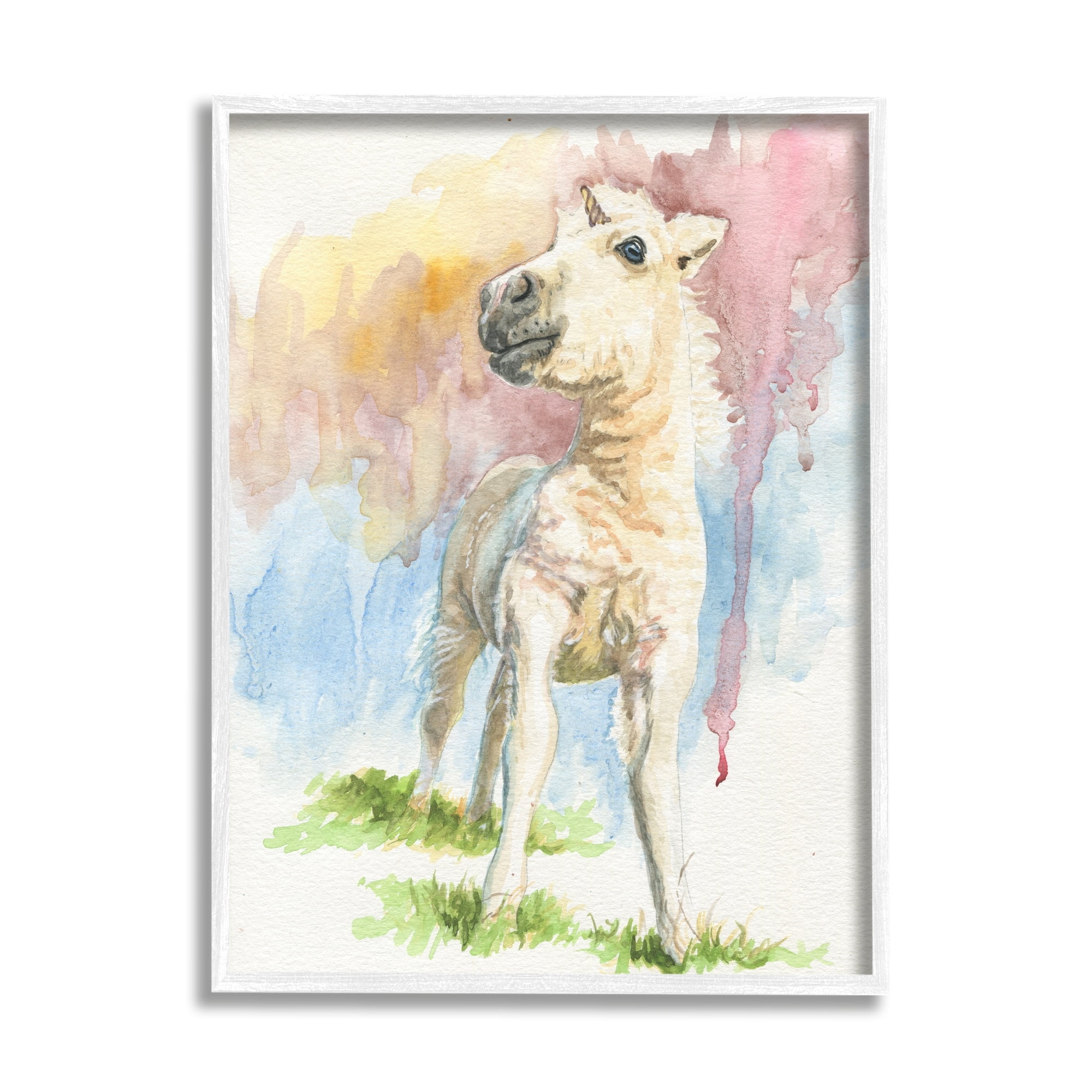 Stupell Industries Stoic Fantasy Unicorn Pastel Dripping Watercolor Detail Graphic Art White Framed Art Print Wall Art, Design by Jennifer Redstreake