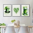 thumbnail image 3 of 2D Flat, 3pcs Set St. Patrick'S Day Watercolor Shamrock & Irish Pub Wall Art Prints - Frameless Modern Canvas Posters, Green & Golden Irish Theme Decor, 15.7x23.6 Inches Each for Living Room, Bedroo, 3 of 4