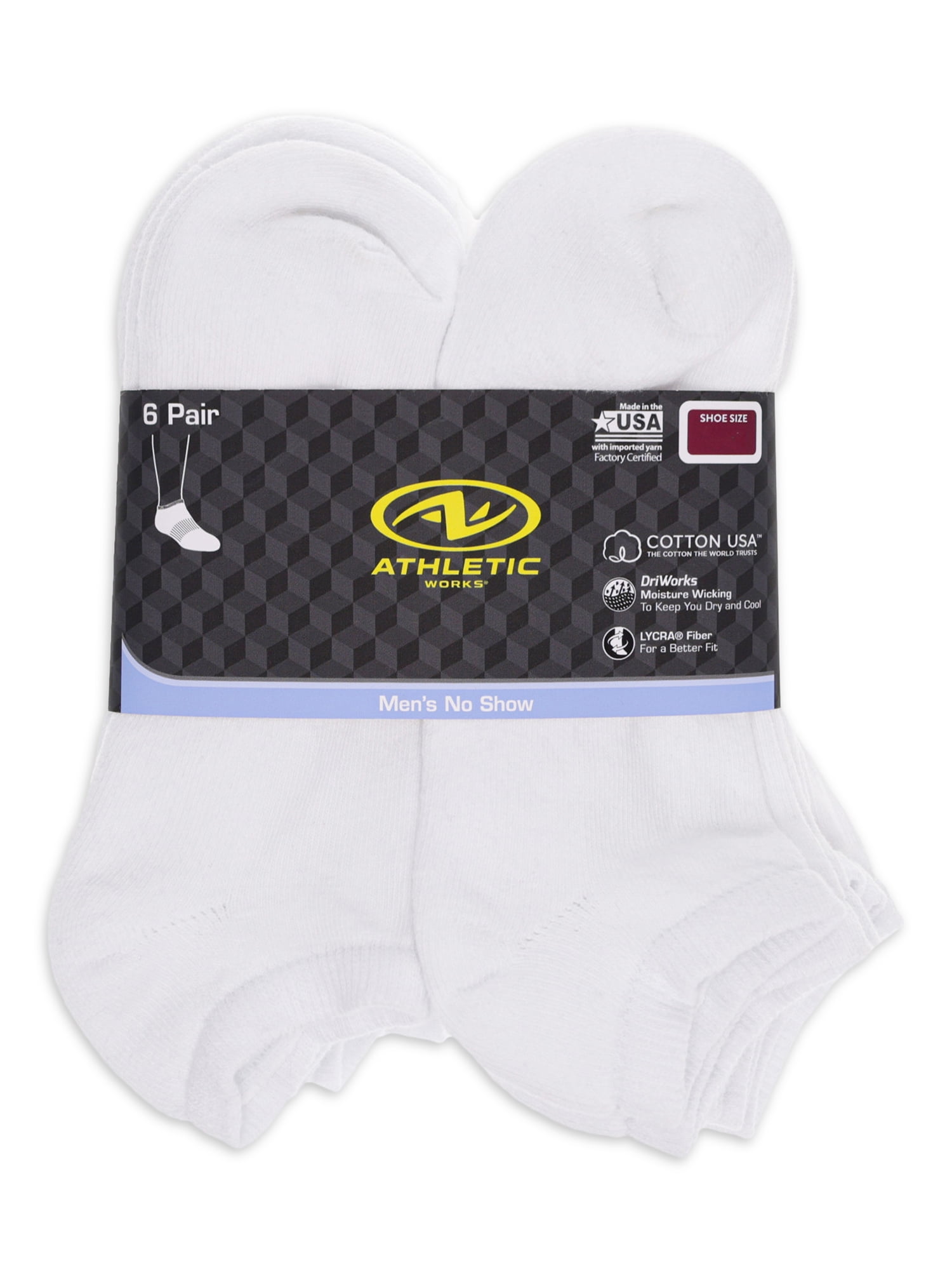 Athletic Works Men's No Show Socks. 6-Pack