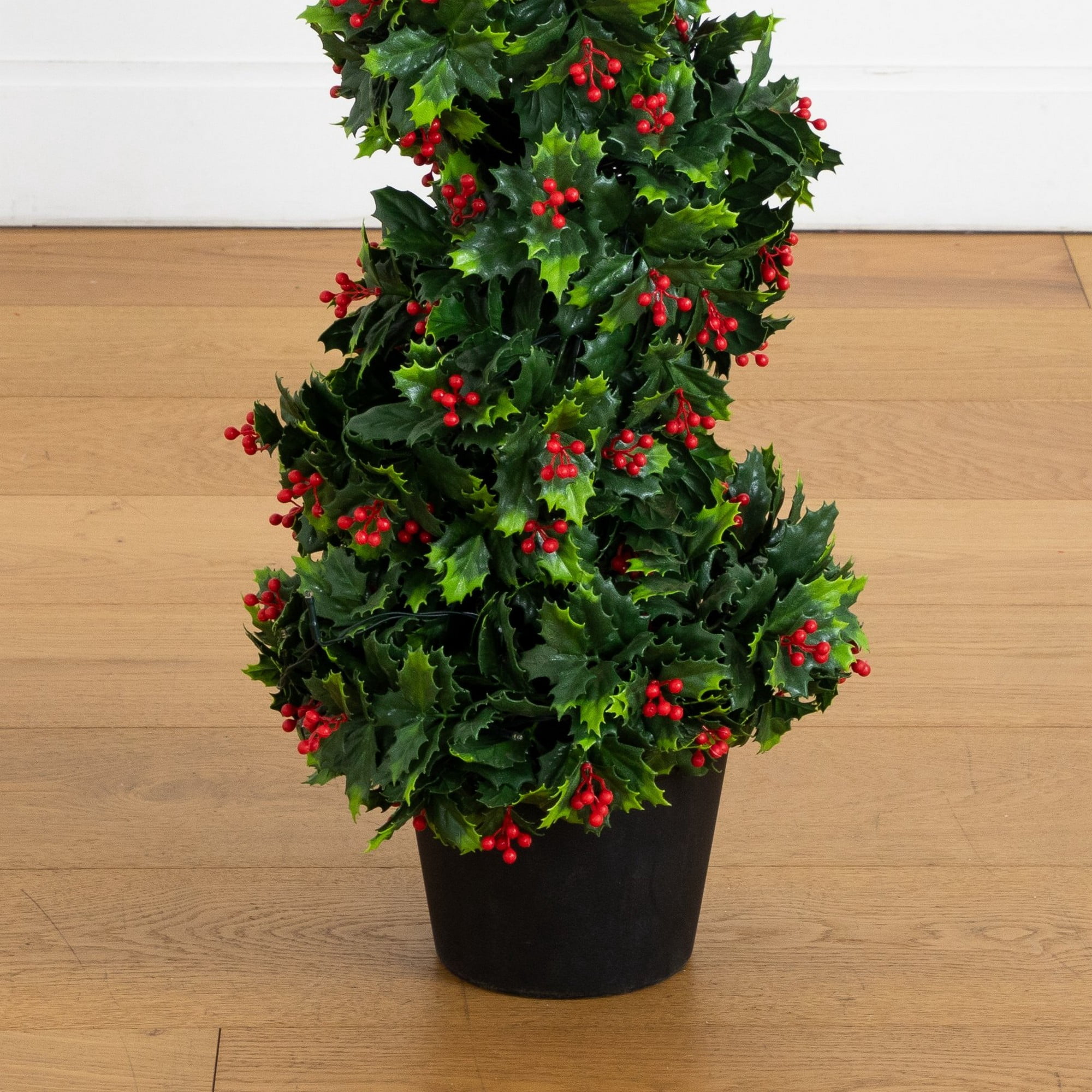 3ft. UV Resistant Pre-Lit Artificial Holly Berry Christmas Spiral Tree with 36 LED Lights (Indoor/Outdoor)
