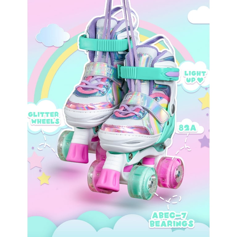 SULIFEEL - Patines infantiles con luz ajustable y diseño de unicornio y  arcoíris, tamaño 4 para niños y niñas