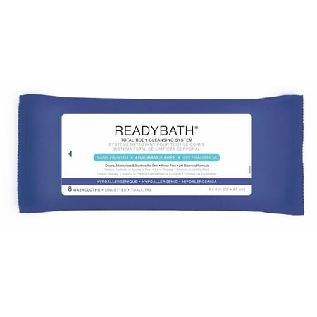 Medline ReadyBath Total Body Cleansing Standard Weight Washcloths, Fragrance Free, 8 Ct