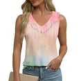 thumbnail image 2 of AherBiu Summer Tops for Women Tie-Dye Tank Top Ruffle V Neck Casual Loose Basic Comfy Top Tees Shirts, 2 of 6