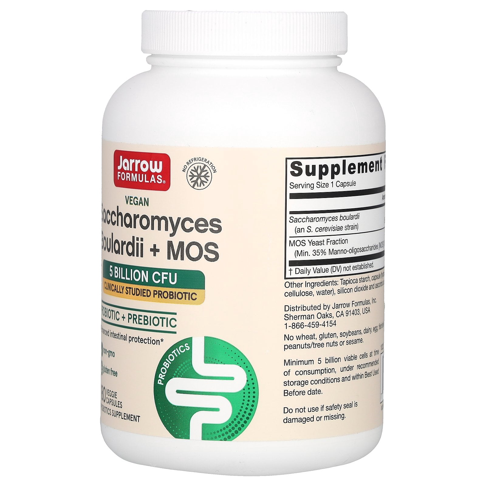 Jarrow Formulas Saccharomyces Boulardii + MOS Probiotics for Digestive Health and Intestinal Tract Support - 5 Billion CFU Per Serving - 180 Delayed Release Caps - Probiotic + Prebiotic - 180 Servings
