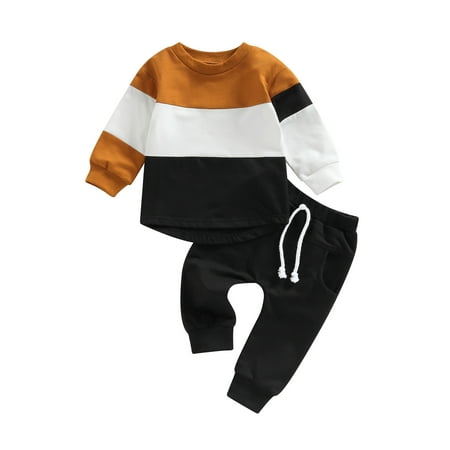

Bagilaanoe 2pcs Toddler Baby Boys Long Pants Set Contrast Color Long Sleeve Pullover Tops + Trousers 6M 12M 18M 24M 3T 4T Kids Casual Outfits