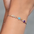 thumbnail image 4 of Gem Stone King 925 Silver and 10K Yellow Gold Peach Morganite Swiss Blue Topaz Purple Amethyst and Lab Grown Diamond Tennis Bracelet for Women By Keren Hanan (2.00 cttw, Adjustable up To 9 inch), 4 of 4
