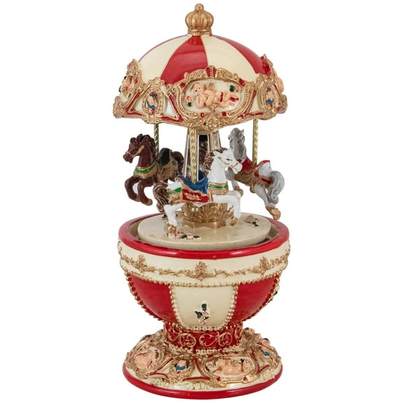 7.25" Animated and Musical Horse and Cupid Carousel Music Box