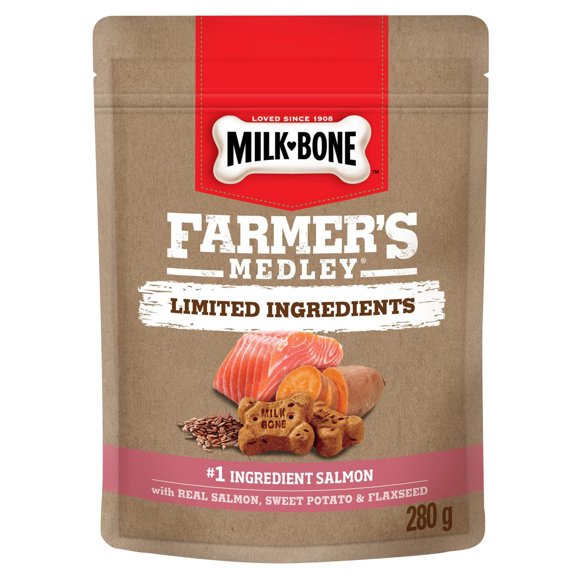 Gâteries pour chiens Milk-Bone Farmer’s Medley à nombre limité d’ingrédients, variété au saumon