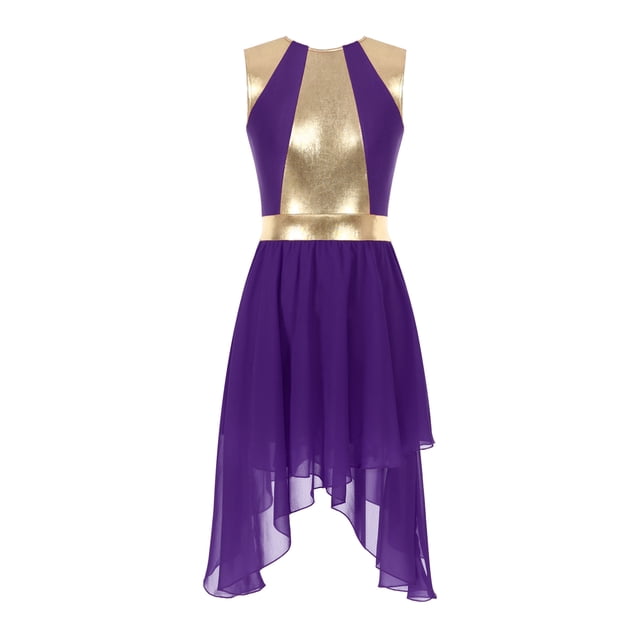 iiniim Robe de Danse Lyrique Brillante pour Femmes, Robe de Performance de Danse Ballet Moderne Contemporaine, Violet P