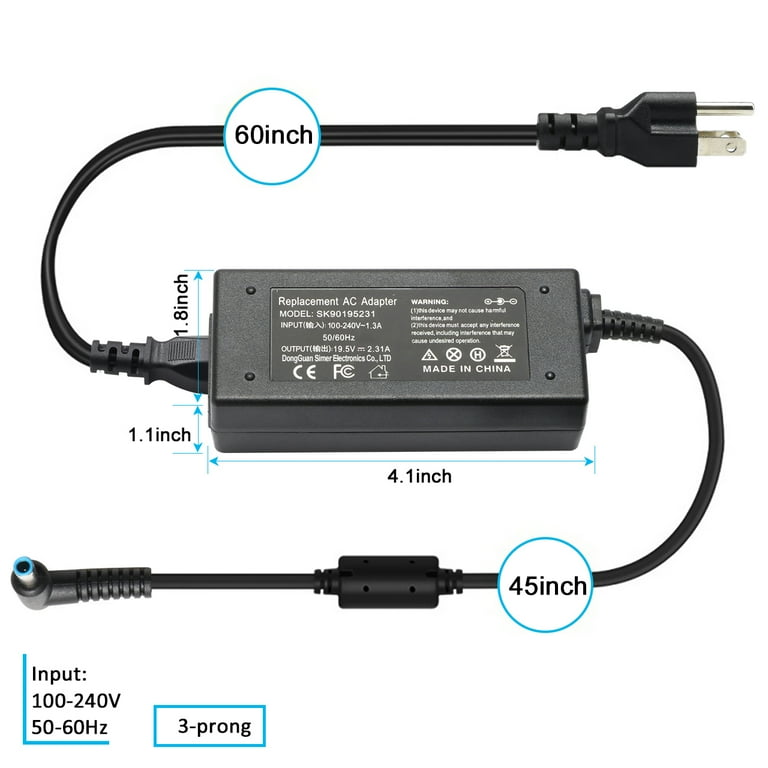 TAIFU Caricabatterie Da Auto 45W Per Notebook HP - 19.5V 2.3A Con Connettore 4.5x3.0mm - Compatibile Con Stream, Pavilion, Elitebook, Spectre - 2