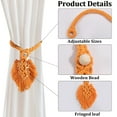 thumbnail image 5 of 1set 2pcs Handmade Macrame Leaf Curtain Tiebacks Wooden Bead Clutch Curtain Holdback for Home Wall Drapes Window Decoration Dark Orange 400x130mm, 5 of 6