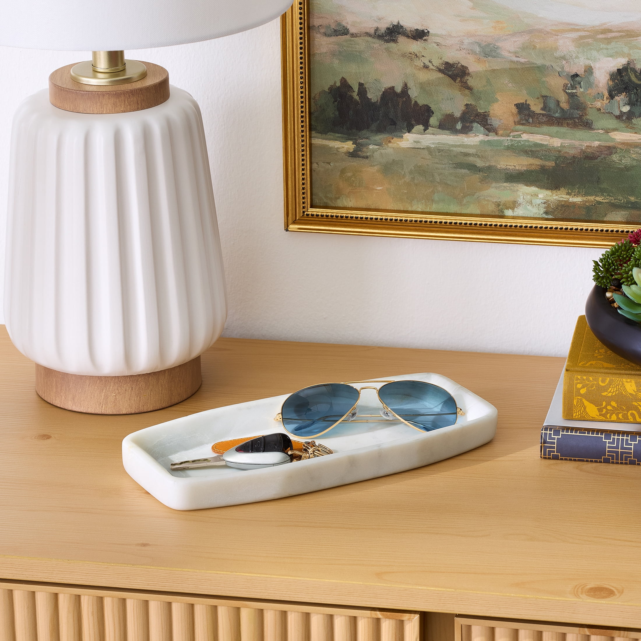 Better Homes & Gardens White Marble Decorative Tray, 11" x 5"