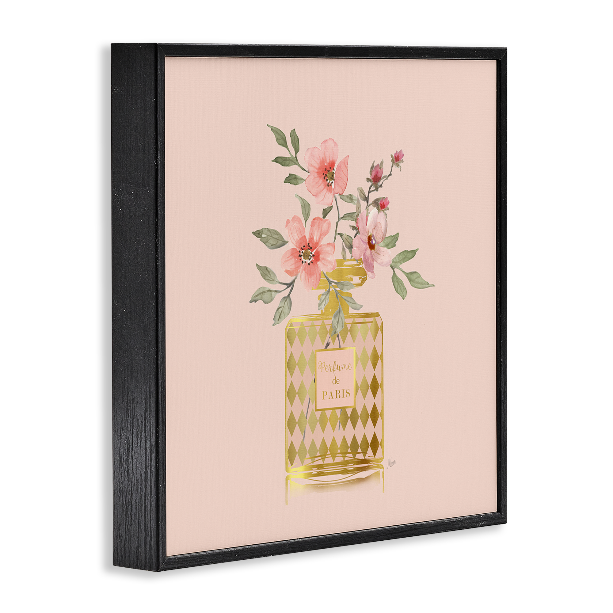 Stupell Industries Patterned Glam Floral Vase Botanical & Floral Painting Black Framed Art Print Wall Art, 24 x 24