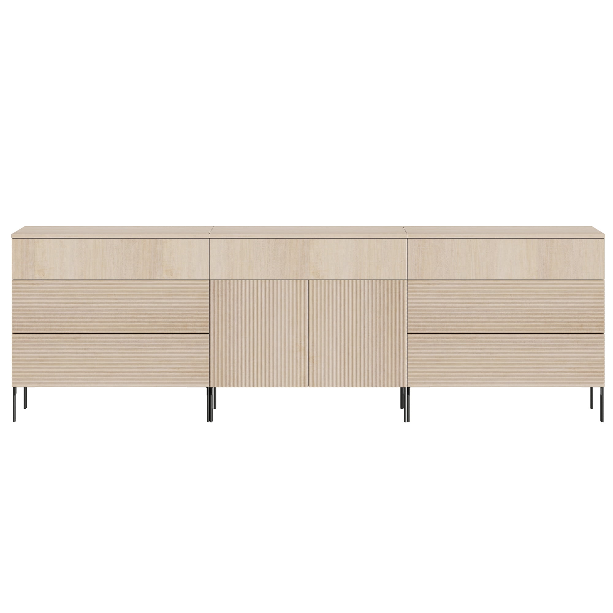 WAMPAT 94.5" Sideboard Cabinet with 6 Drawers and 2 Doors, Modern Fluted Credenza Buffet Cabinet with Adjustable Shelves, Large Storage Cabinet for Dining Room, Living Room