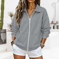 thumbnail image 5 of Women's Baggy Full Zip Up Collared Jacket Oversized Long Sleeve Drop Shoulder Solid Color Soft Lightweight Cozy Y2K Casual Athletic Sweatshirt Outwear with Pockets for Spring Gray 3XL, 5 of 5
