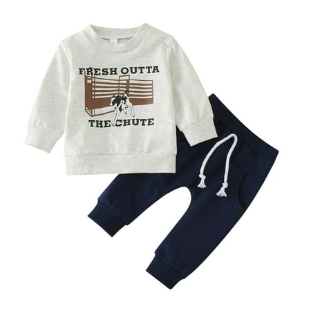 

TAIAOJING Baby Girl Clothes Outfits Toddler Fashion Western Cow Print Tops Pants Spring Autumn Long Sleeve Boy Clothing Sets 2pc Fall Outfits 12-18 Months