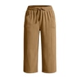 thumbnail image 3 of Tsesme Corduroy Capris for Women Drawstring Elastic Waist Cropped Trousers with Pockets Fall Loose Fits Comfy Bottom Daily Wear, 3 of 8