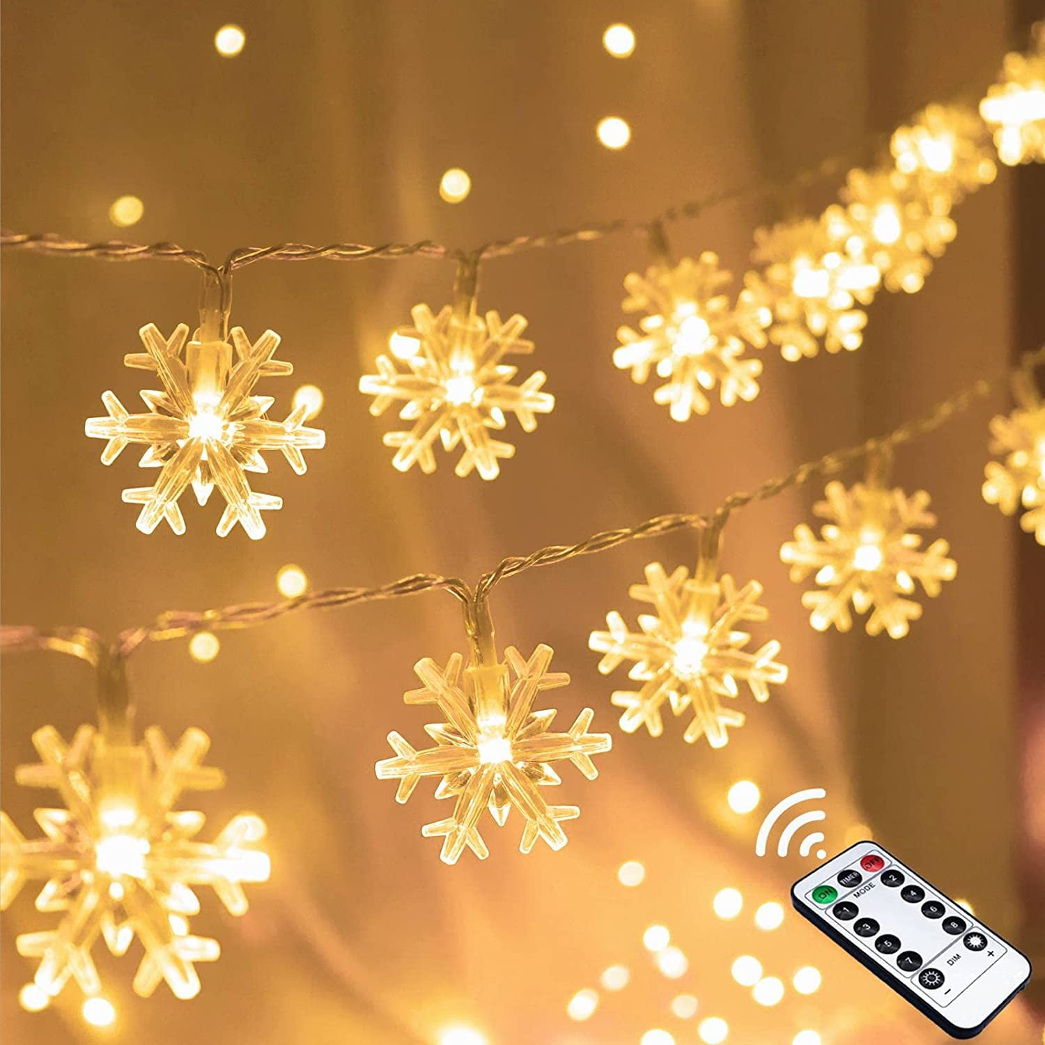 Christmas Snowflake String Lights, FT 40 LED Battery Operated Fairy Lights with Remote, 8 Modes Timer Hanging Decor for Bedroom Patio Party Wall Indoor Outdoor Xmas Tree Decorations Warm White - Walmart.com