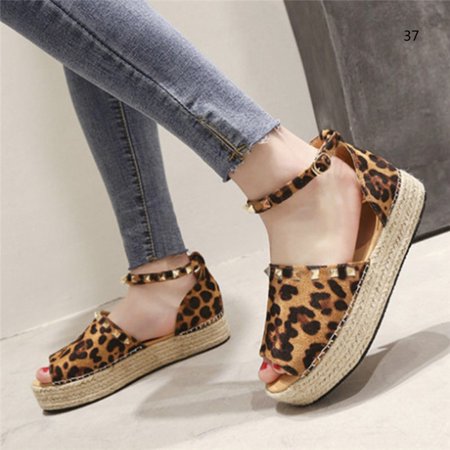 

Women Casual Sandals Straw Knitting Open Toe Thick Sole Female Shoes for Summer 37