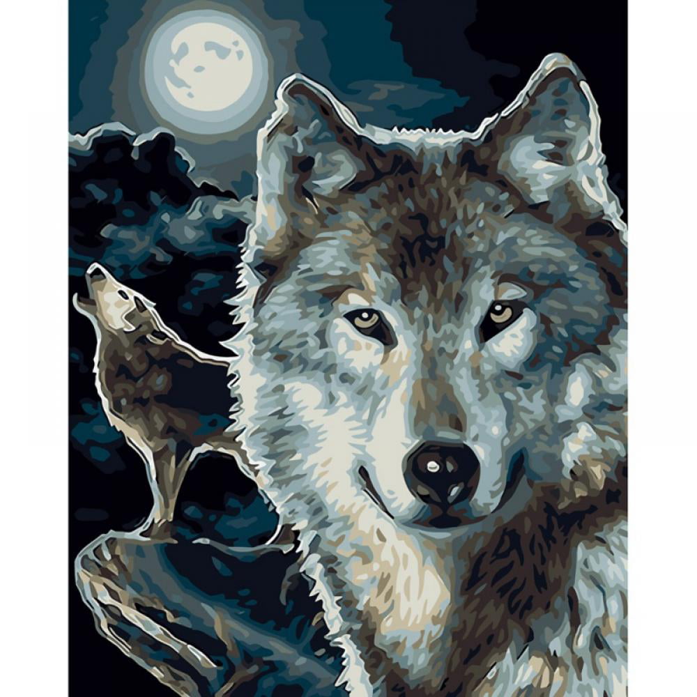 with Frame New Paint by Numbers DIY Oil Painting Kits for Adults Beginner Kids-Wolf 16 X 20 inch Linen Canvas Kits