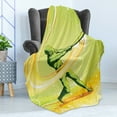 thumbnail image 4 of Baseball Soft Flannel Fleece Throw Blanket, Baseball Player Hits Ball Batter Athlete Pitcher League Team Illustration, Cozy Plush for Indoor and Outdoor Use, 60" x 80", Green Yellow, by Ambesonne, 4 of 5