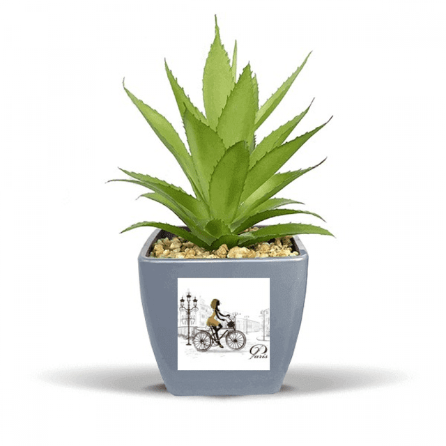Bicycle Lady France Illustration Pattern Fake Pineapple Flower Pot Vase Mini Decor