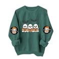 thumbnail image 6 of FAVIPT Cute Halloween Graphic Sweatshirt Women Ghost Print Pullover Tops Long Sleeve Crew Neck Sweatshirts Army Green,L, 6 of 8