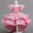 thumbnail image 4 of Toddler Baby Girls Party Shinny Tulle Mesh Ruffles Sequin Princess Dress Tutu Puffy Pageant Gown 1-10Years, 4 of 7
