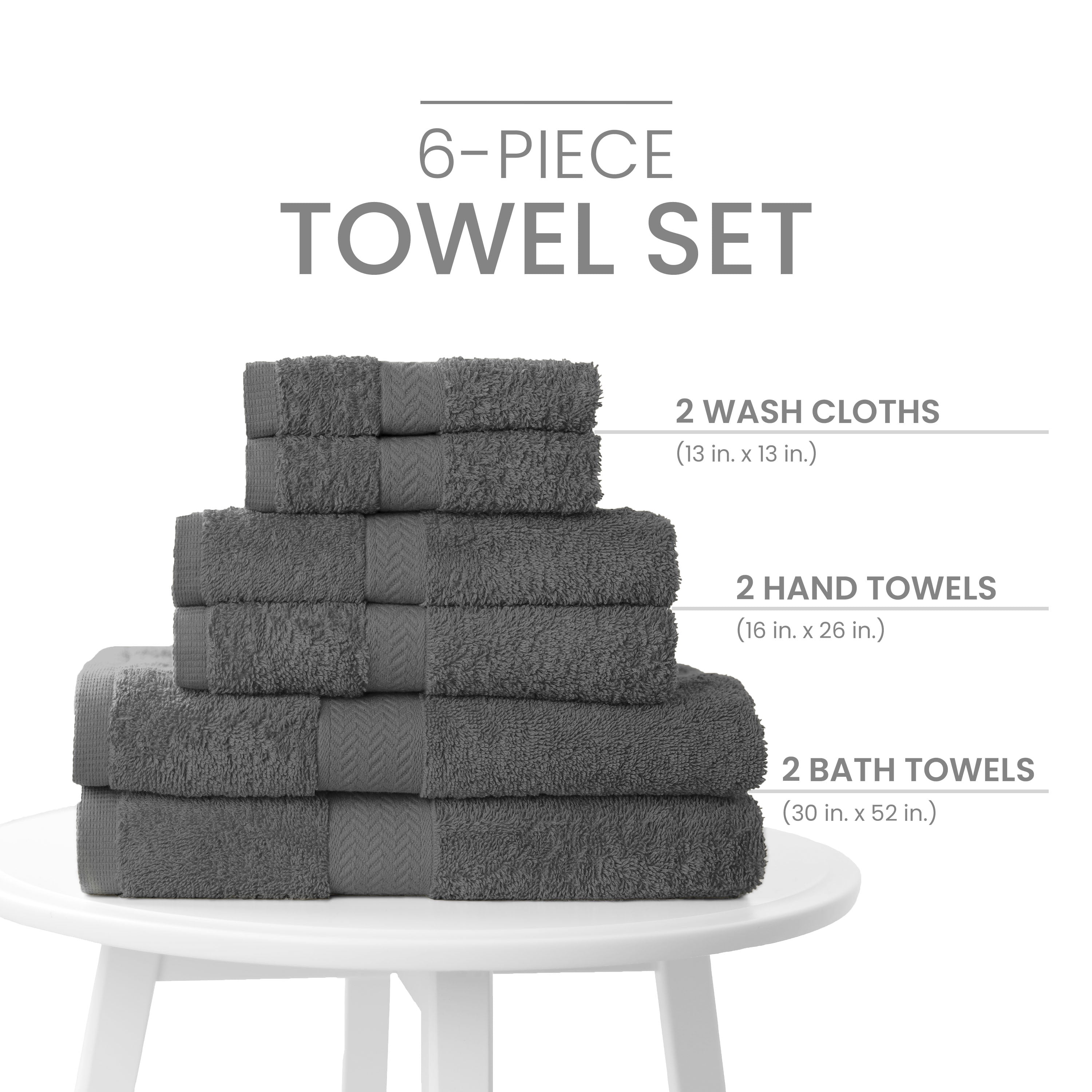 Martex 6-Piece 100% Ringspun Cotton Towel Set, Quick Dry Soft & Absorbent, Dark Grey