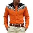 thumbnail image 2 of Western Cowboy Dress Shirts for Men Carnival Long Sleeve Button Down Lapel Top Casual Stylish Comfortable Mens Shirt Orange XXL, 2 of 4