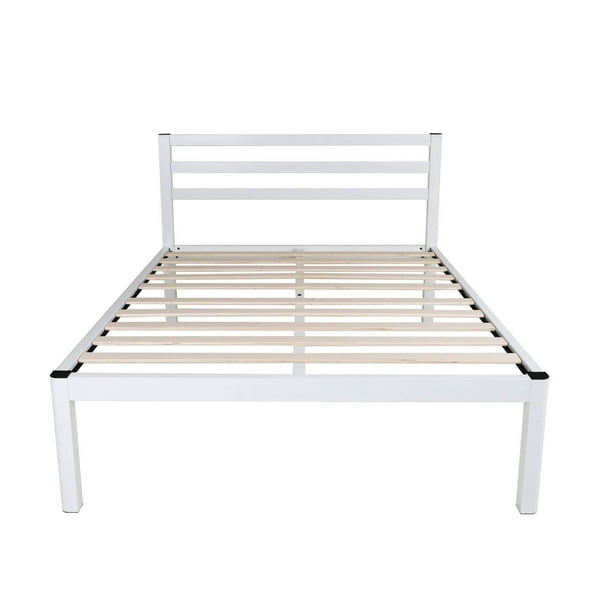 Intellibase Deluxe Metal White Platform Bed Frame W Headboard Slats Queen Walmart Com Walmart Com